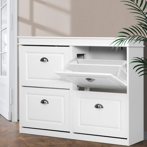 Shoe Rack Cabinet 24 Pairs 4-tier White Paul