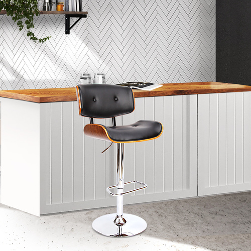 Wooden Gas Lift Bar Stool - Chrome