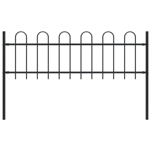 Garden Fence with Hoop Top Steel Black