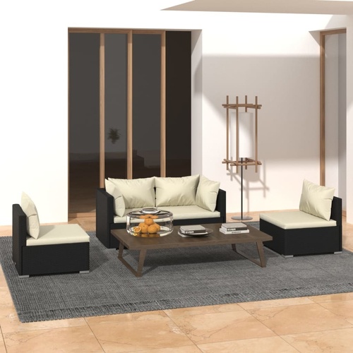 Garden Lounge Set with Cushions Poly Rattan Black