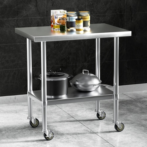 Stainless Steel Kitchen Benches Work Bench Wheels 91X61CM 430