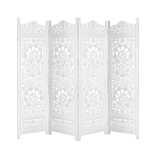 Glenrothes 4 Panel Room Divider Screen Privacy Shoji Timber Wood Stand - White