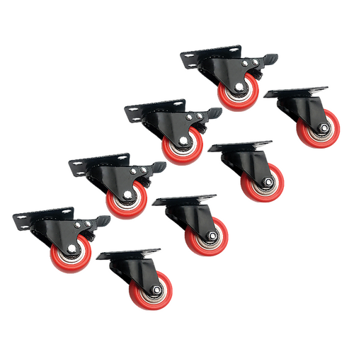 8 x 2" Polyurethane Castor Wheels - Swivel and 4 with brake