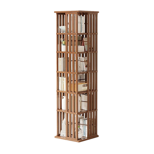 360 Rotating Bookshelf Bamboo Storage Display Rack Shelving in Dark Wood