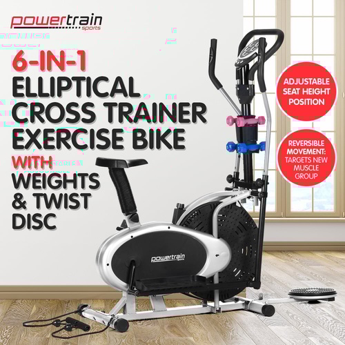  6-in-1 Elliptical Cross Trainer Bike with Weights and Twist Disc