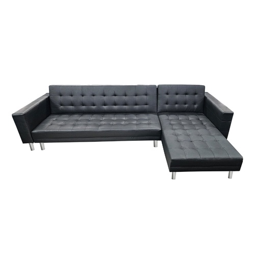Corner Faux Leather Sofa Bed Couch with Chaise - Black